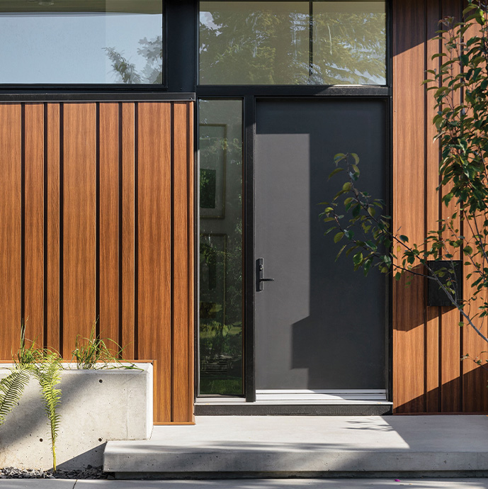 Modern home with smooth skin fiberglass door