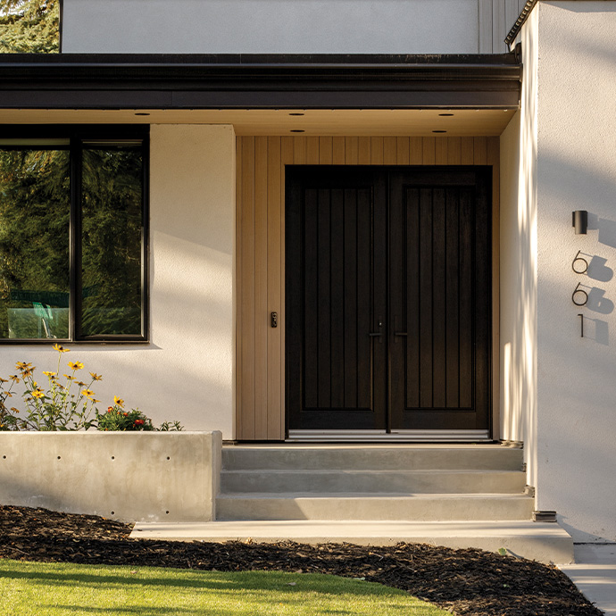 Home with textured skin fiberglass double doors